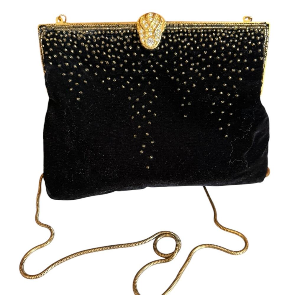 Vintage Velvet Evening Bag Gold Snake Chain and Stunning beaded detail